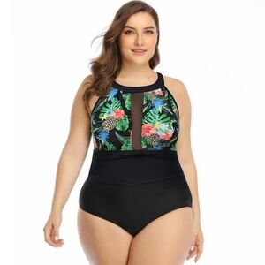 Black/Print One Piece Plus‎ Size Swim Suit Size 22W